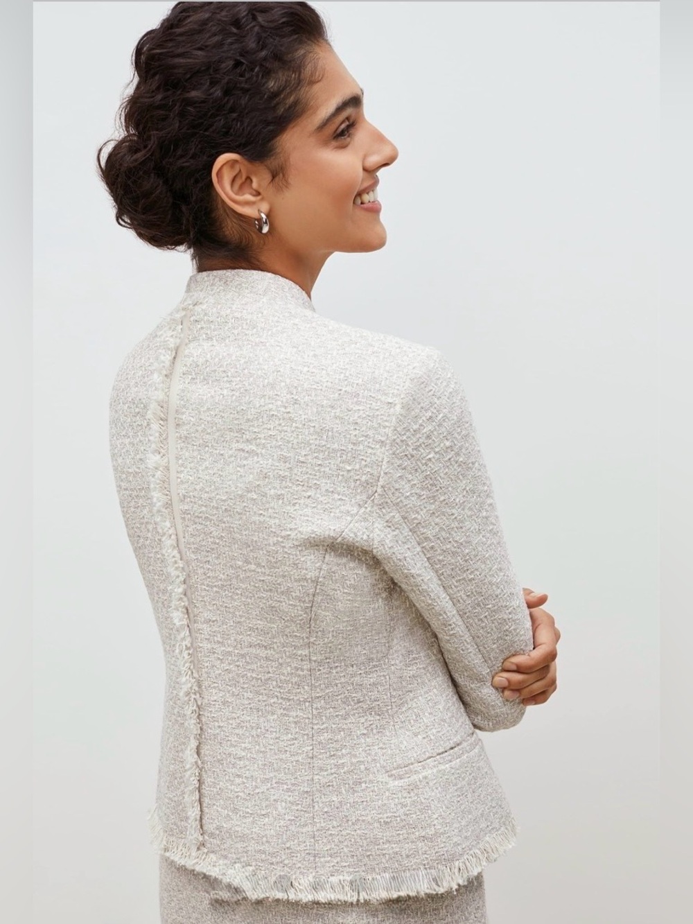 MM Lafleur “The Jie Jacket” Cream Textured Tweed-Like Fringe Trim Jacket - Sz. 2 - Picture 3 of 15